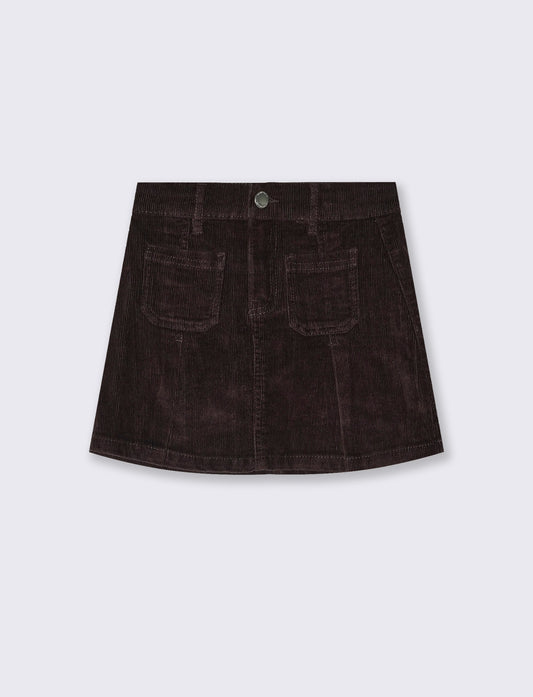 Velvet stretch skirt with pockets - Brown