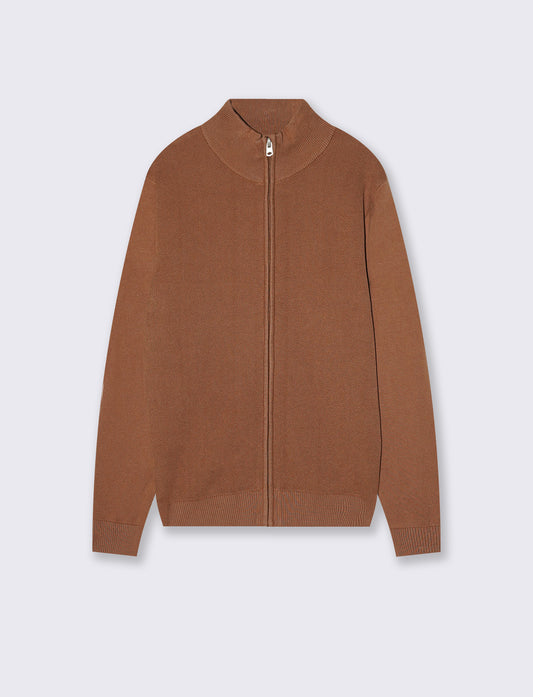 Maglia Cardigan Lupetto Jacquard Uomo - Caramello