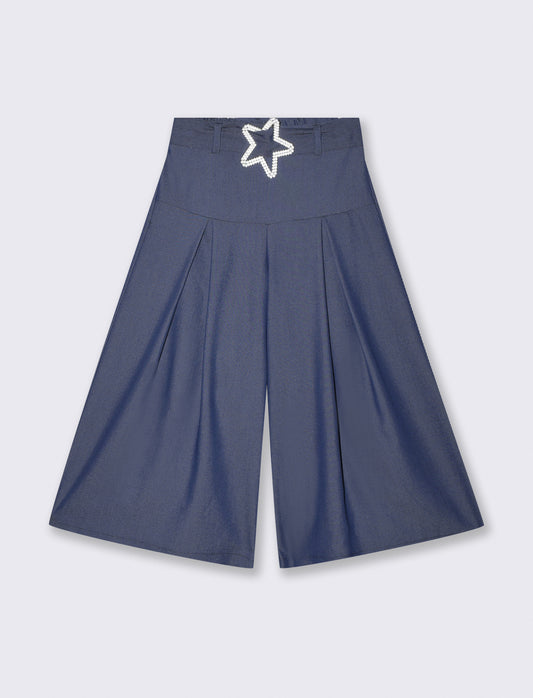 Pantaloni eleganti con fiocco e pieghe - Denim
