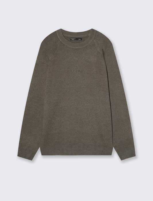 Maglia girocollo felpa con ricamo - Verde kaki