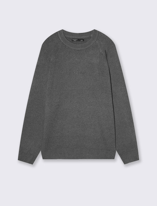 Maglia girocollo felpa con ricamo - Grigio mel.