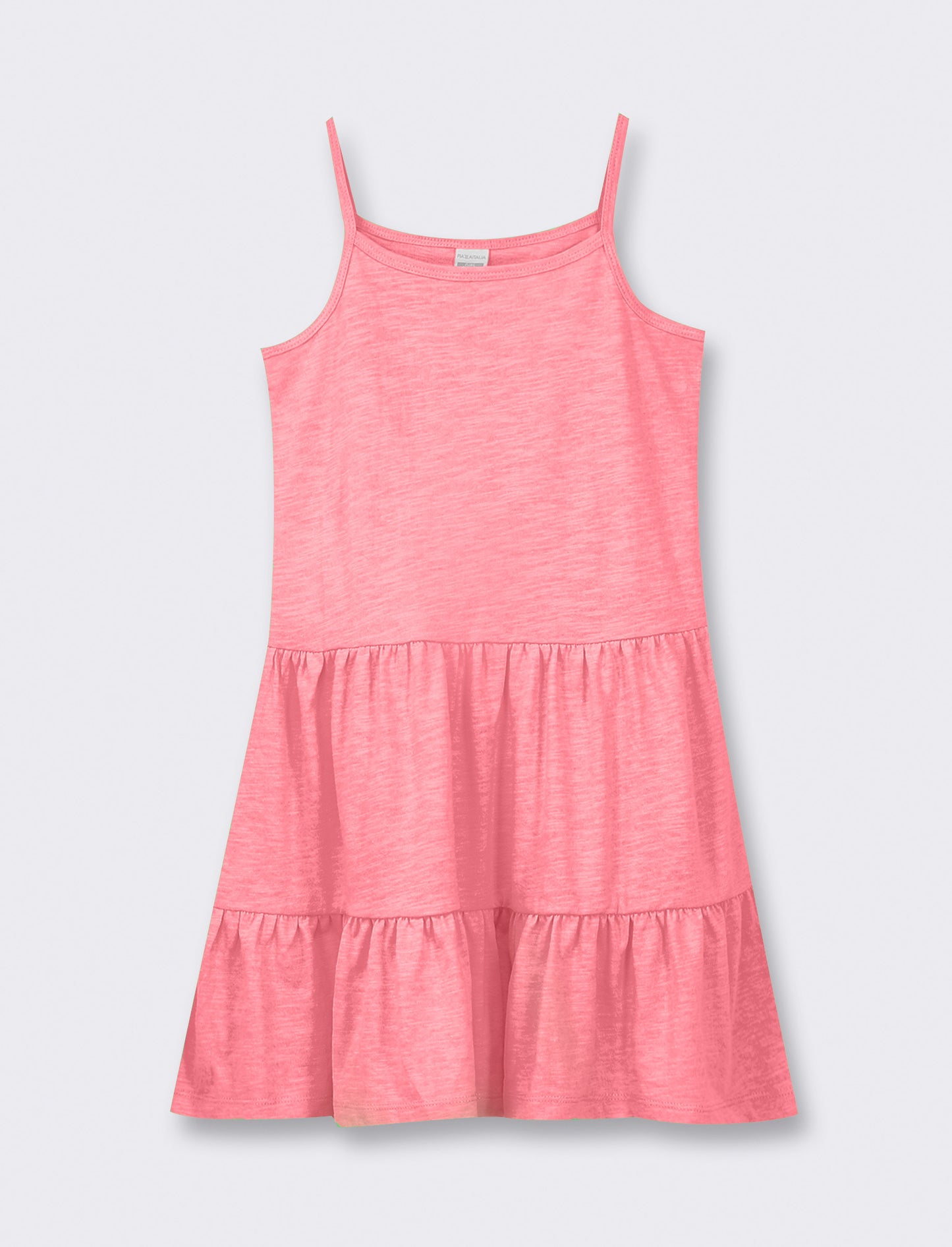 Ruffle Cotton Dress with Thin Straps and Loose Fit - Fuxia