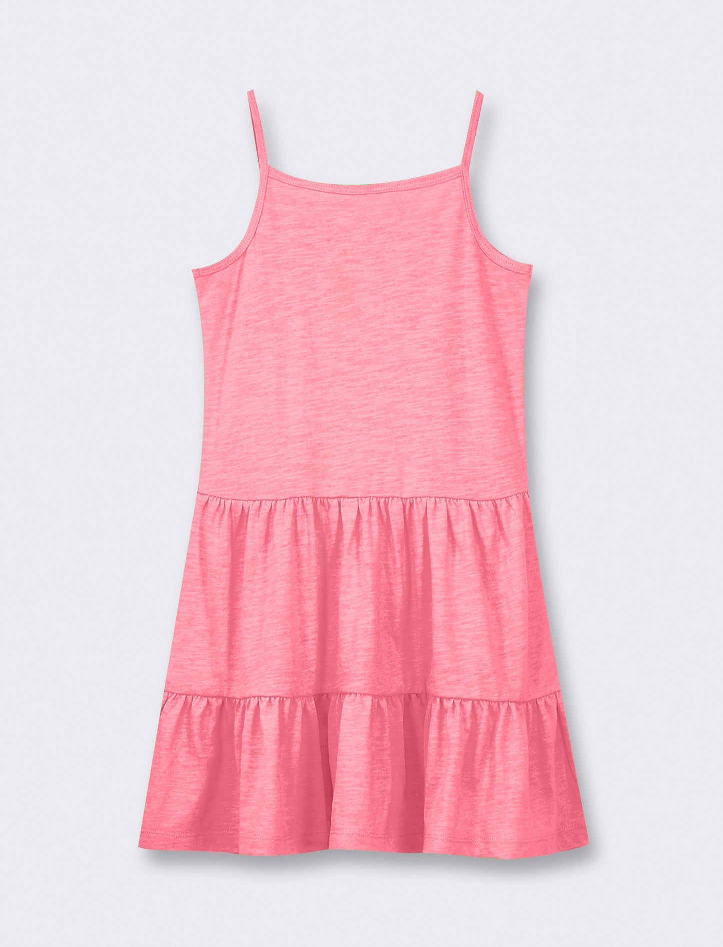 Ruffle Cotton Dress with Thin Straps and Loose Fit - Fuxia