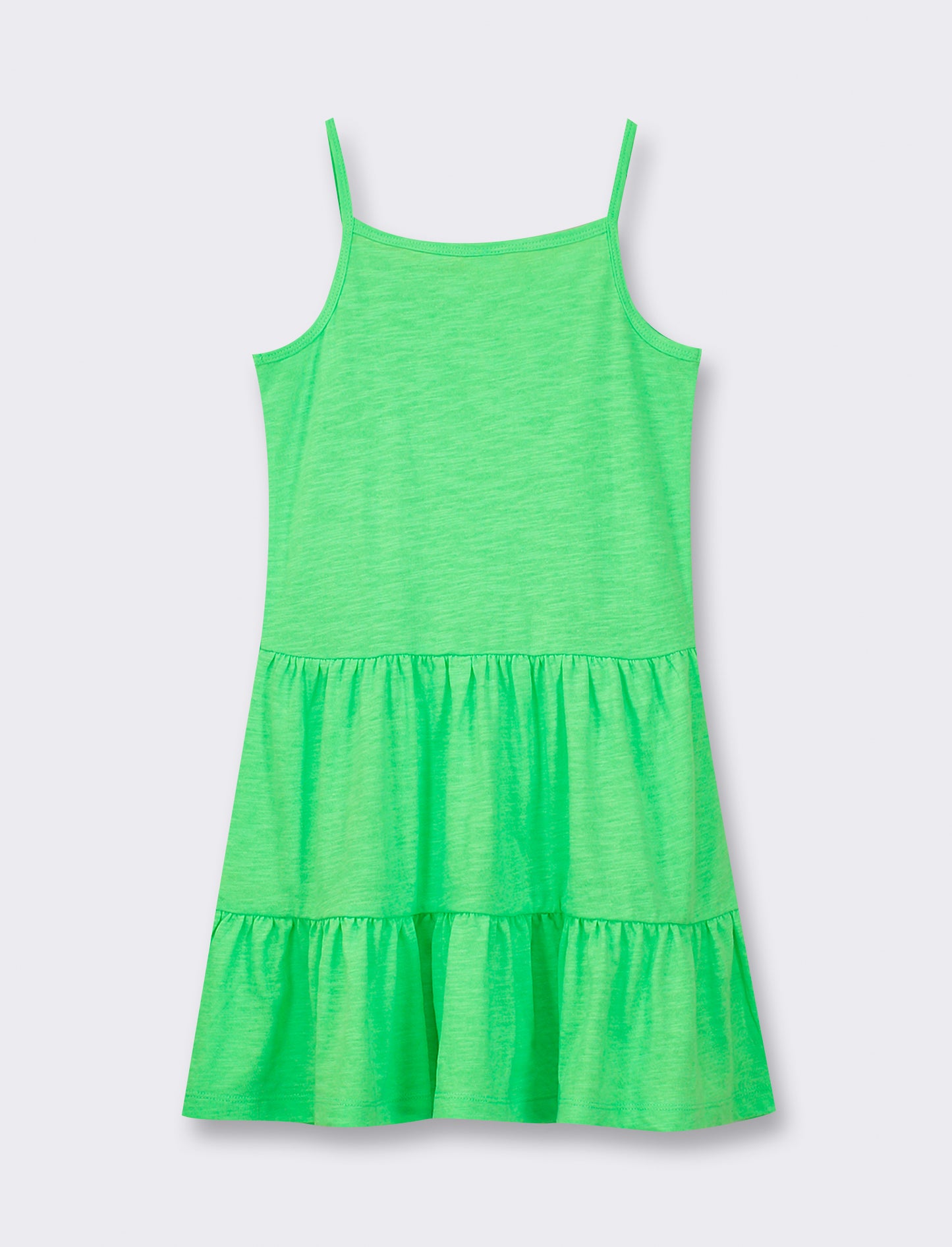 Ruffle Cotton Dress with Thin Straps and Loose Fit - Green