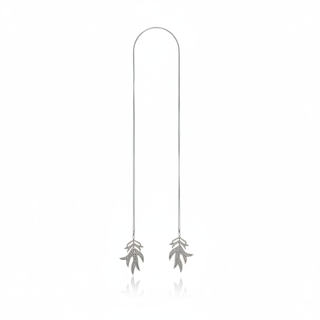 Collana lunga con foglia e strass - Argento