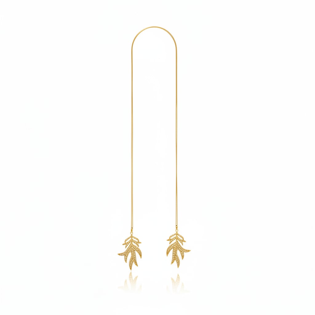 Collana lunga con foglia e strass - Oro