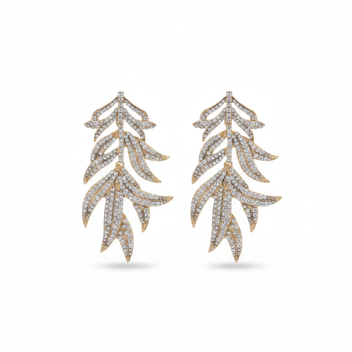 Long earrings with leaves and rhinestones - Gold