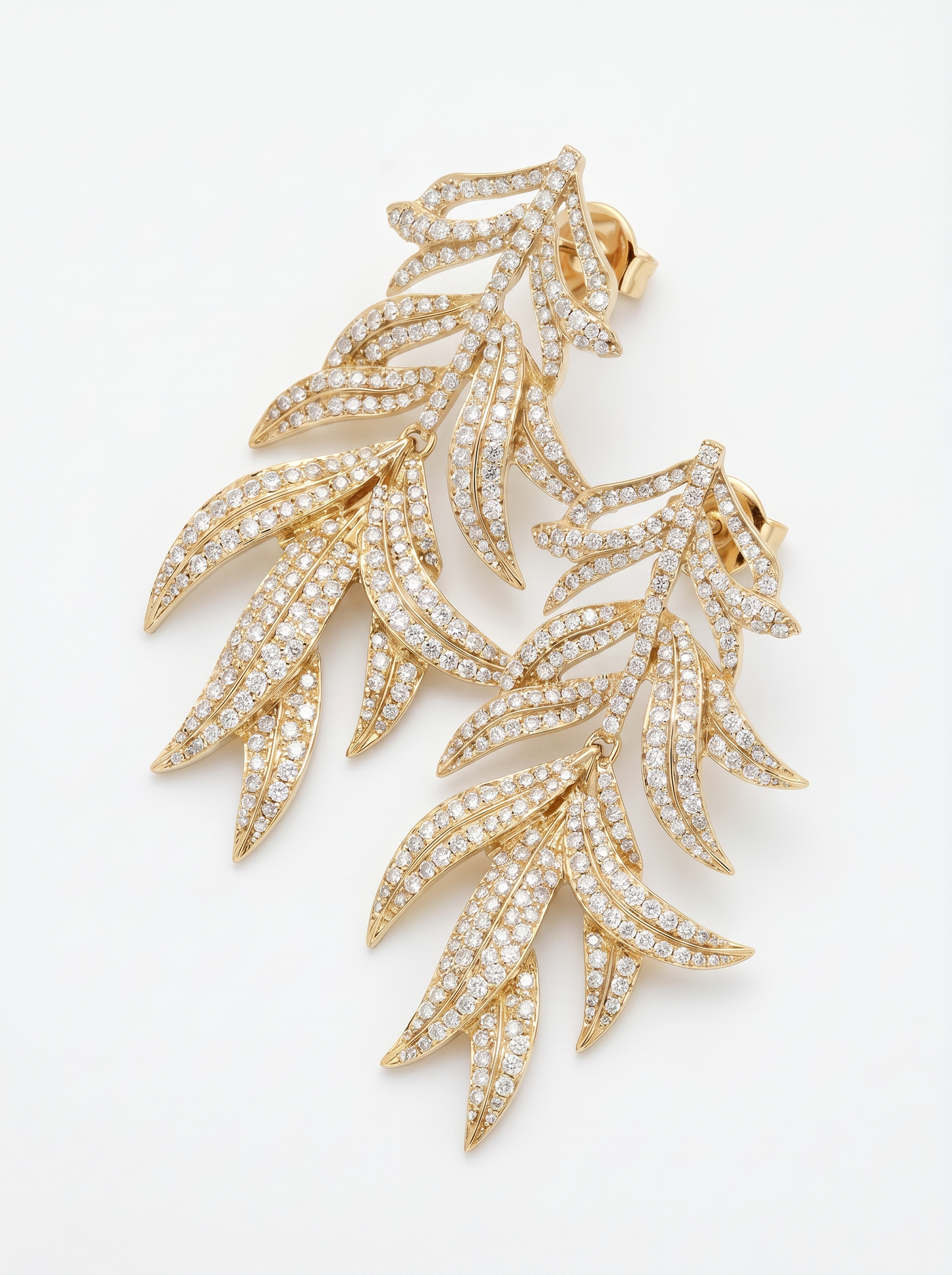 Long earrings with leaves and rhinestones - Gold