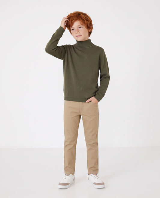 High Neck Viscose Nylon Sweater - Green