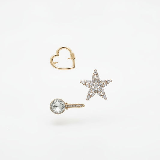 Spille cuore, stella e chiave con strass - Oro