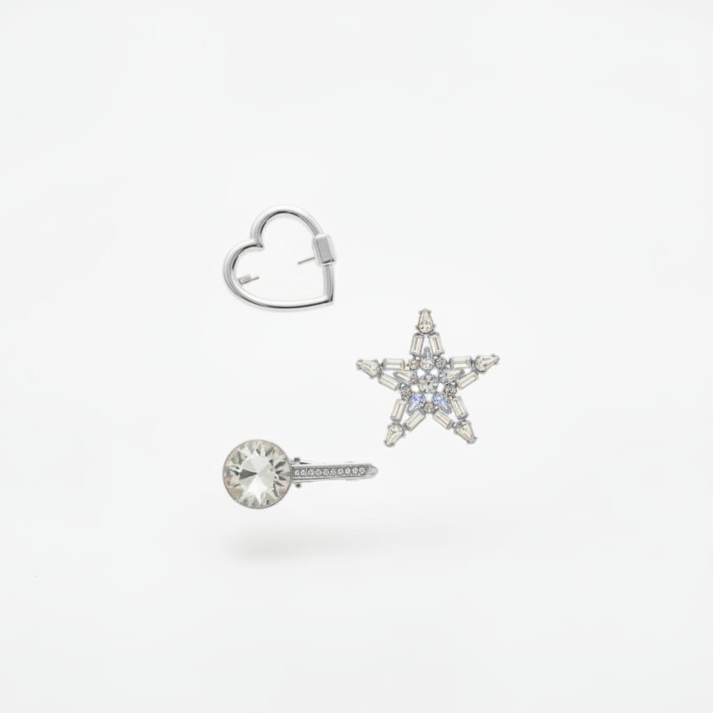Spille cuore, stella e chiave con strass - Argento