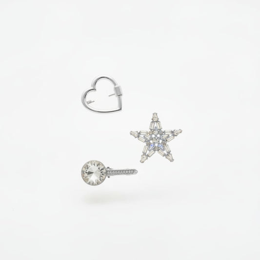 Spille cuore, stella e chiave con strass - Argento