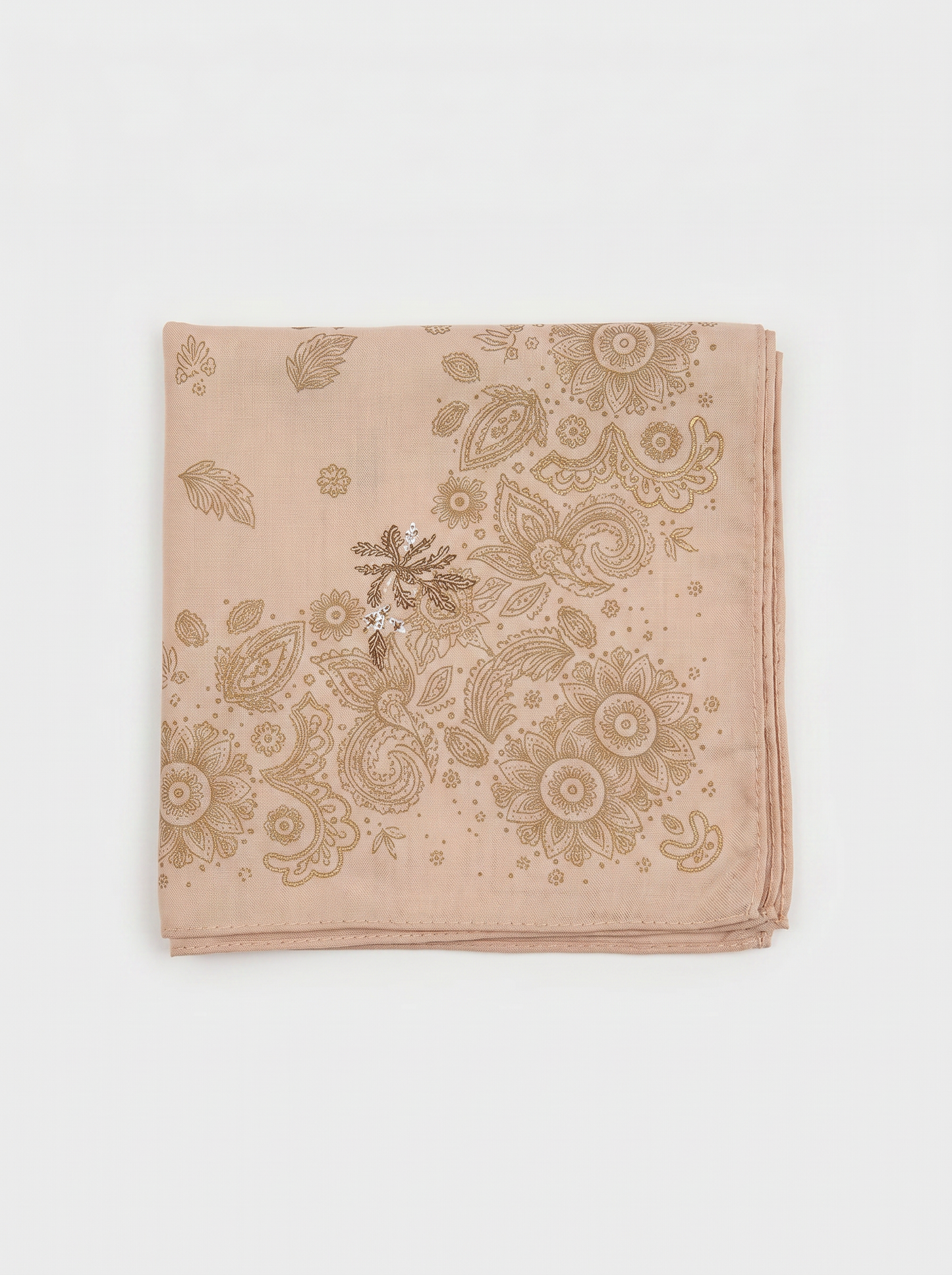 Foulard 50x50 con fiori ricamati - Cipria