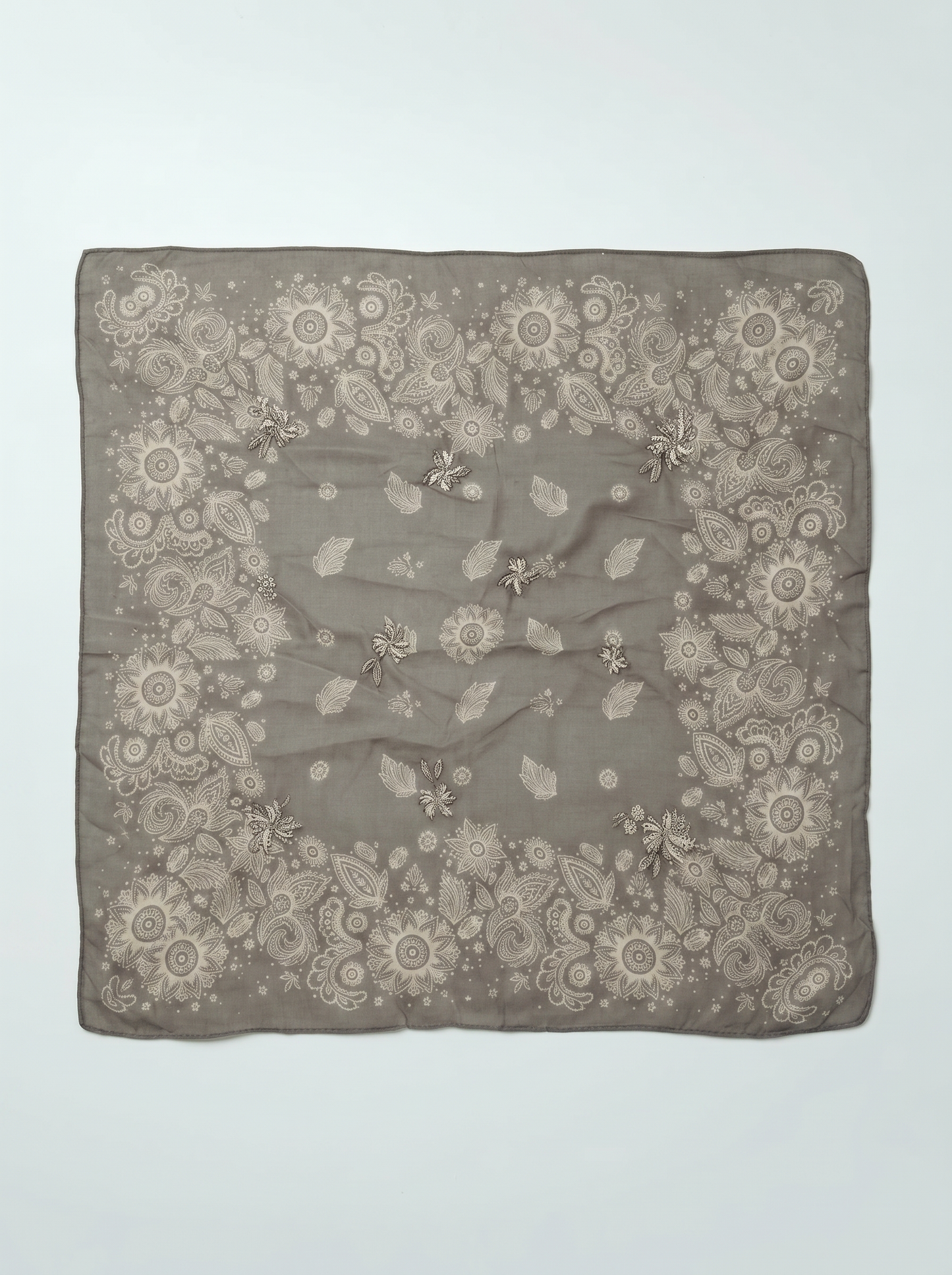 Foulard 50x50 con fiori ricamati - Grigio
