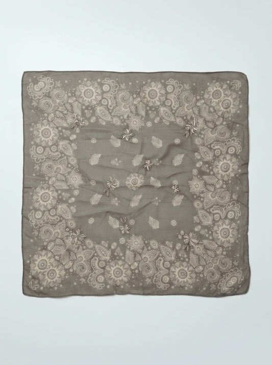 Foulard 50x50 con fiori ricamati - Grigio