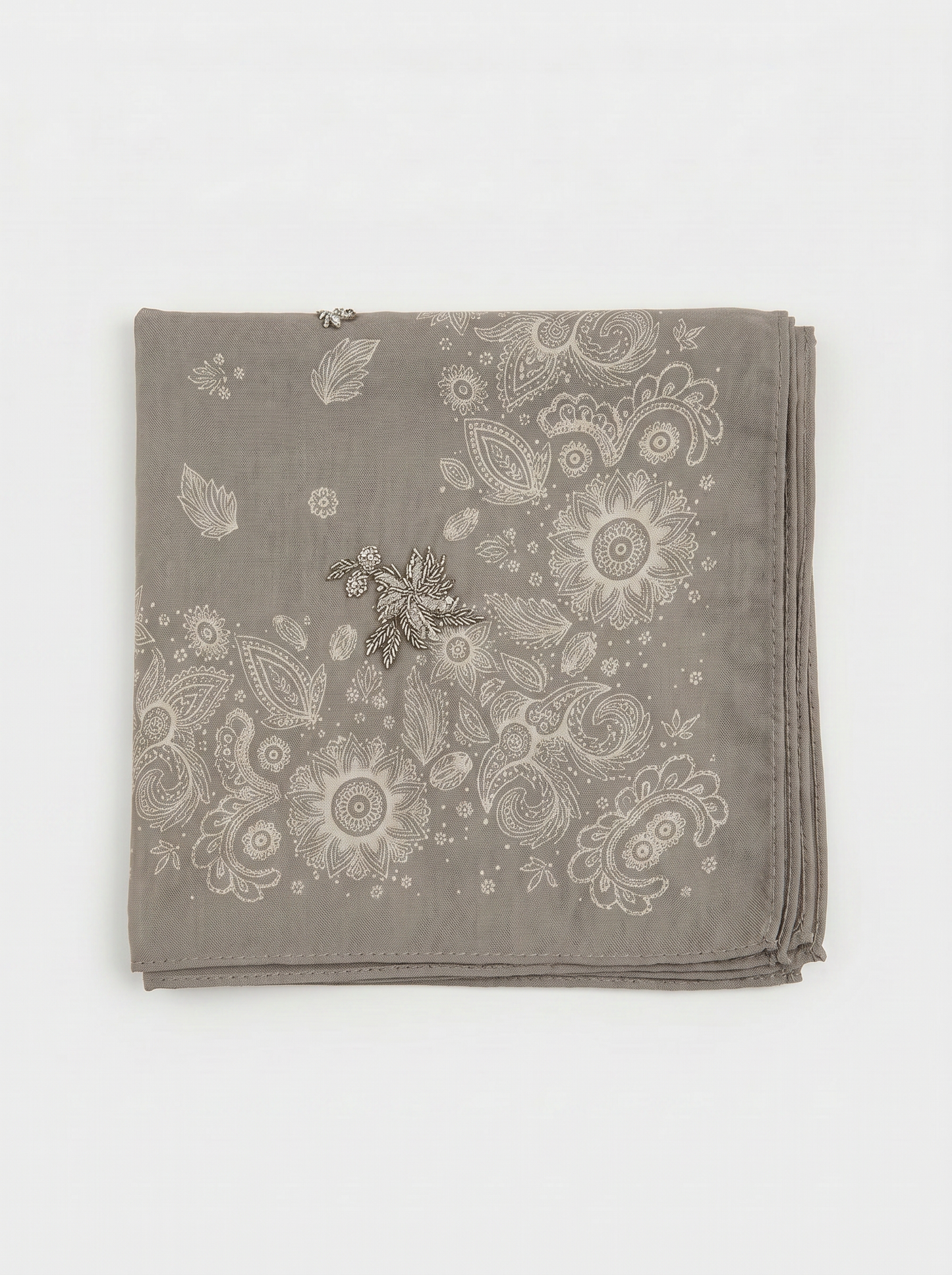 Foulard 50x50 con fiori ricamati - Grigio