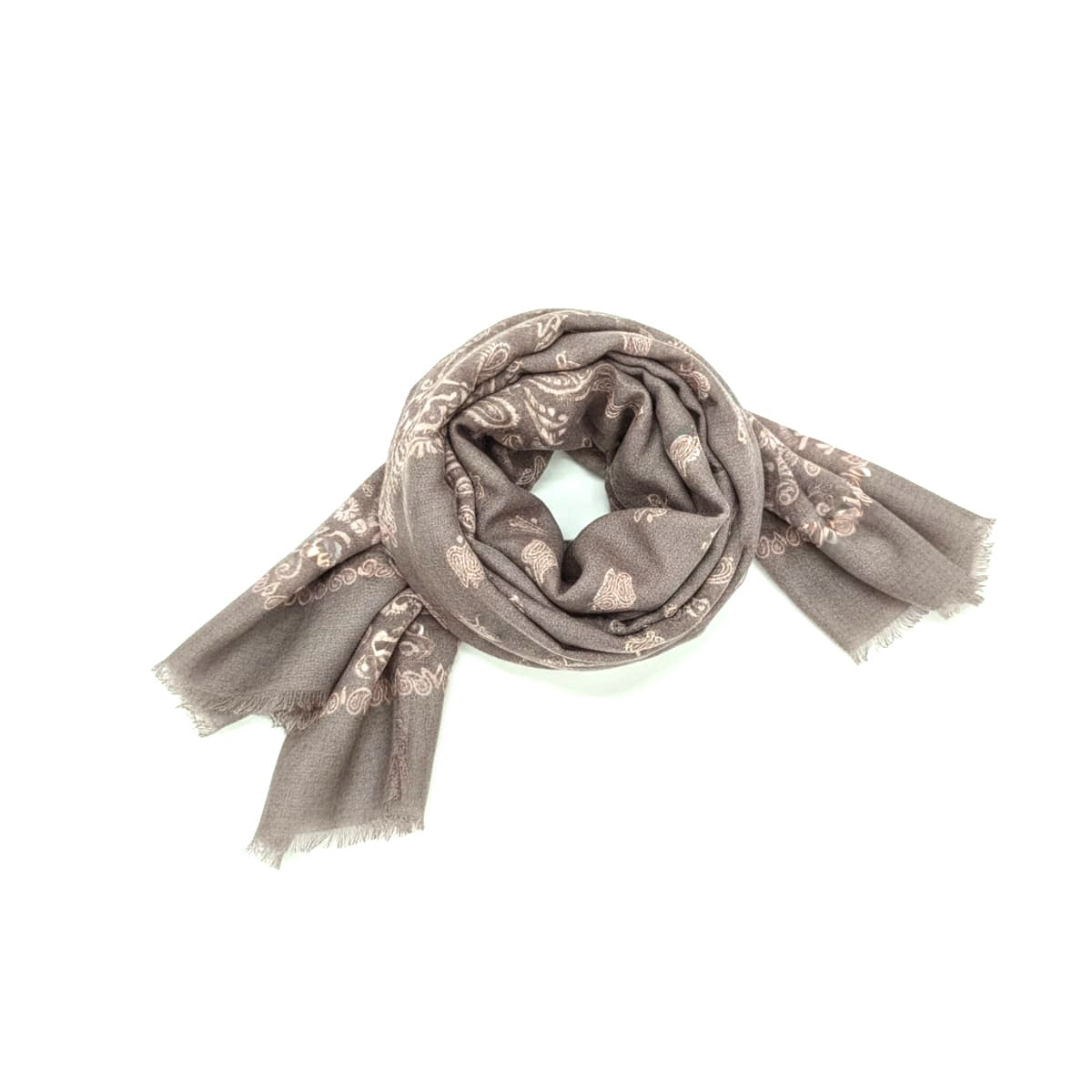 Linen Effect Paisley Scarf - Brown