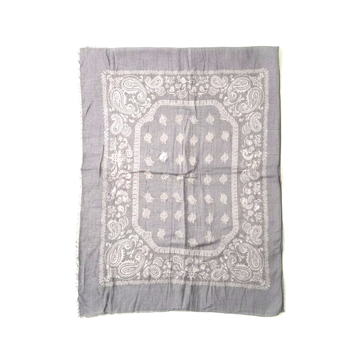 Linen Effect Paisley Scarf - Grey
