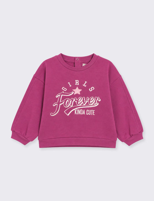 Casual Printed Crewneck Sweatshirt - Fuxia