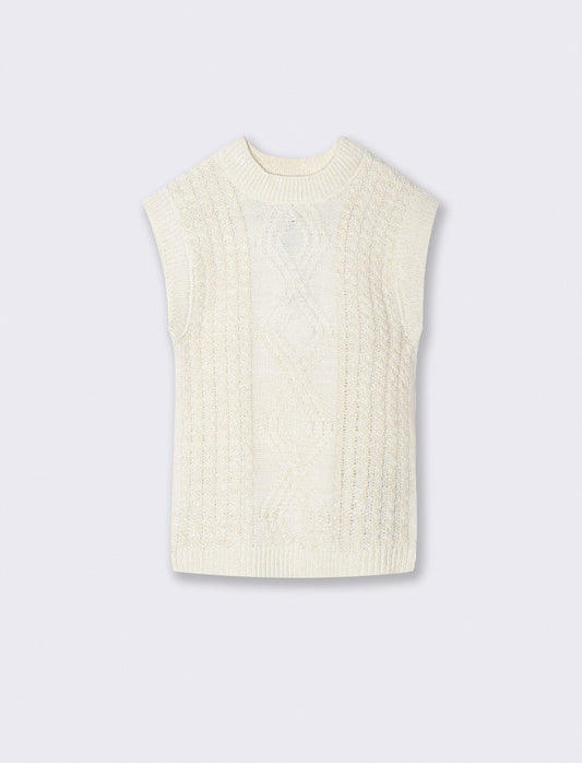 Abito giromanica in lurex caldo e trecce - Bianco latte