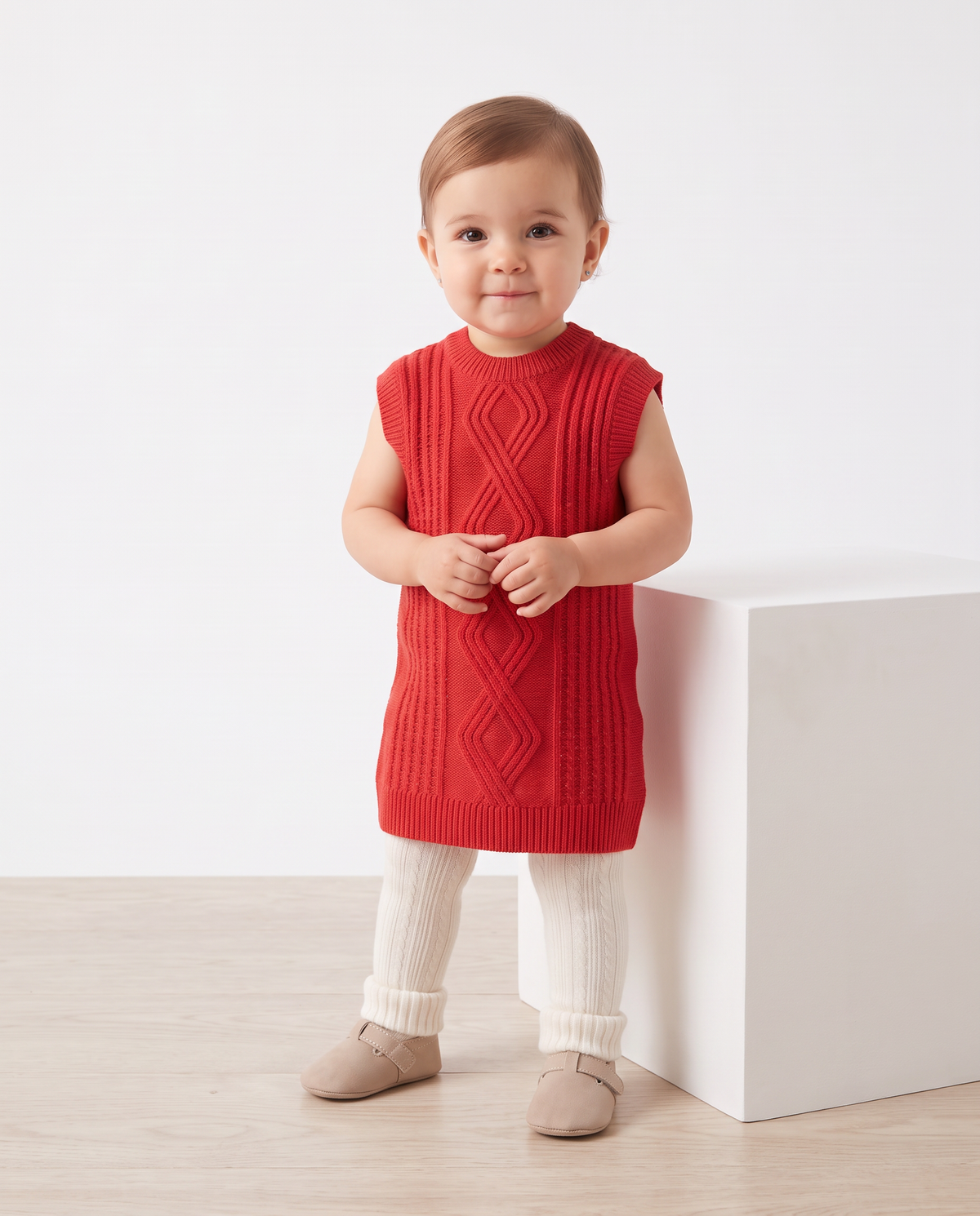 Sleeveless Lurex Dress with Braids - Red