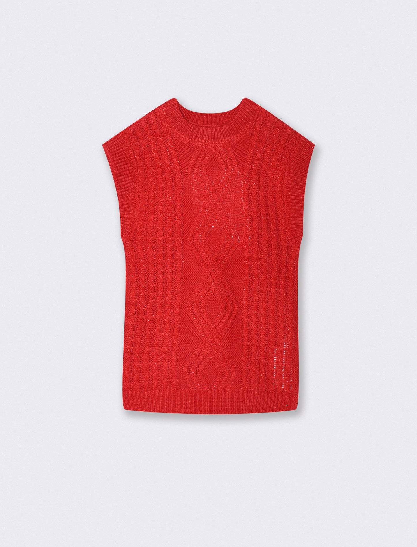 Sleeveless Lurex Dress with Braids - Red