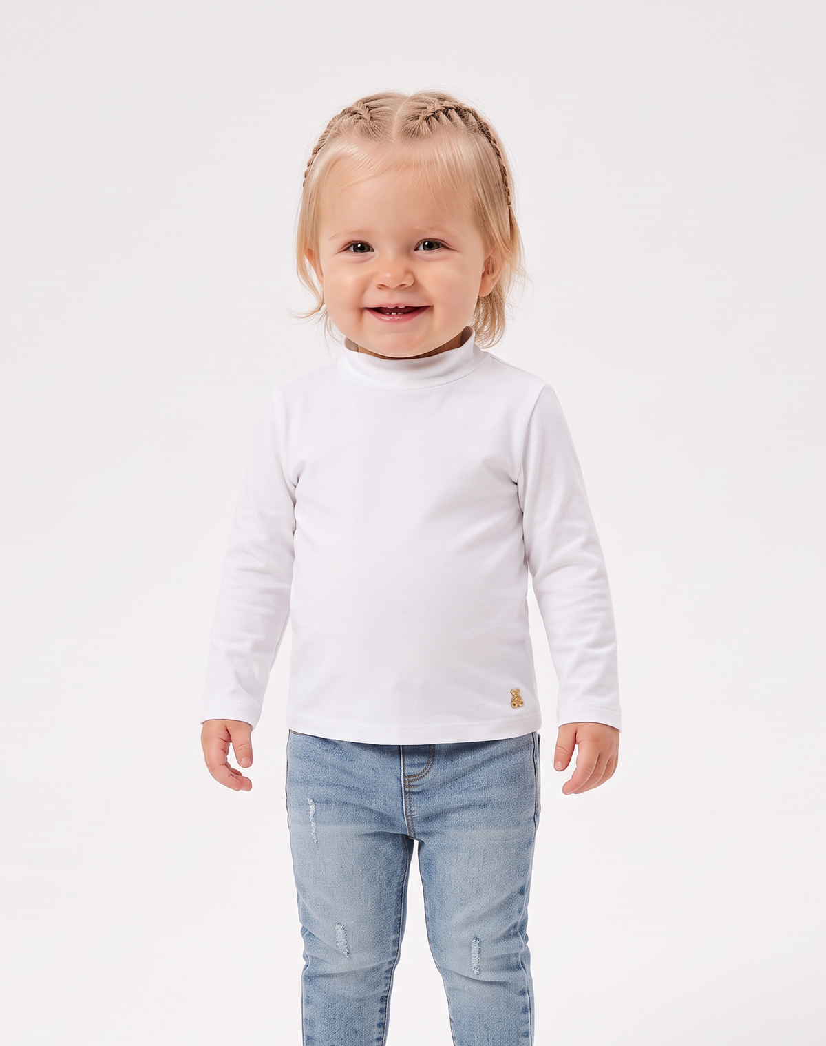 T-shirt collo alto manica lunga interlock - Bianco