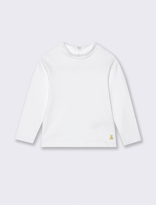 T-shirt collo alto manica lunga interlock - Bianco