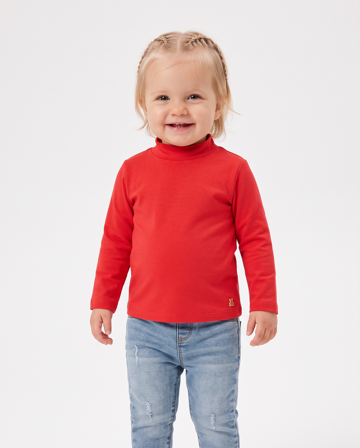 Long sleeve high neck interlock T-shirt - Red