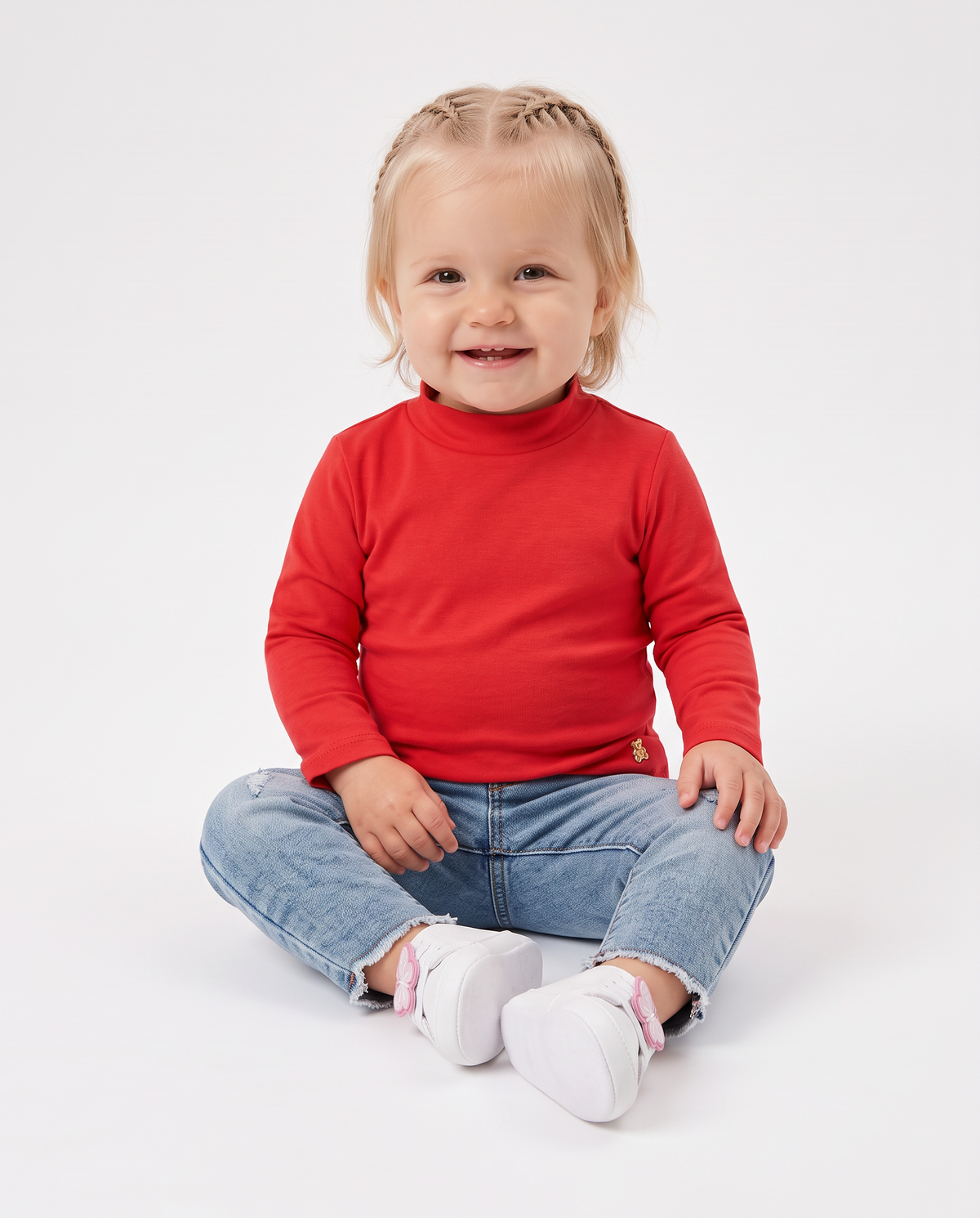 Long sleeve high neck interlock T-shirt - Red