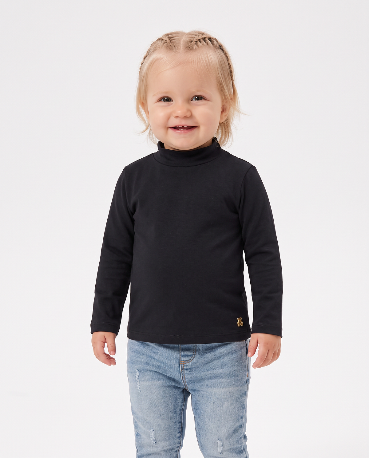 Long sleeve high neck interlock T-shirt - Black