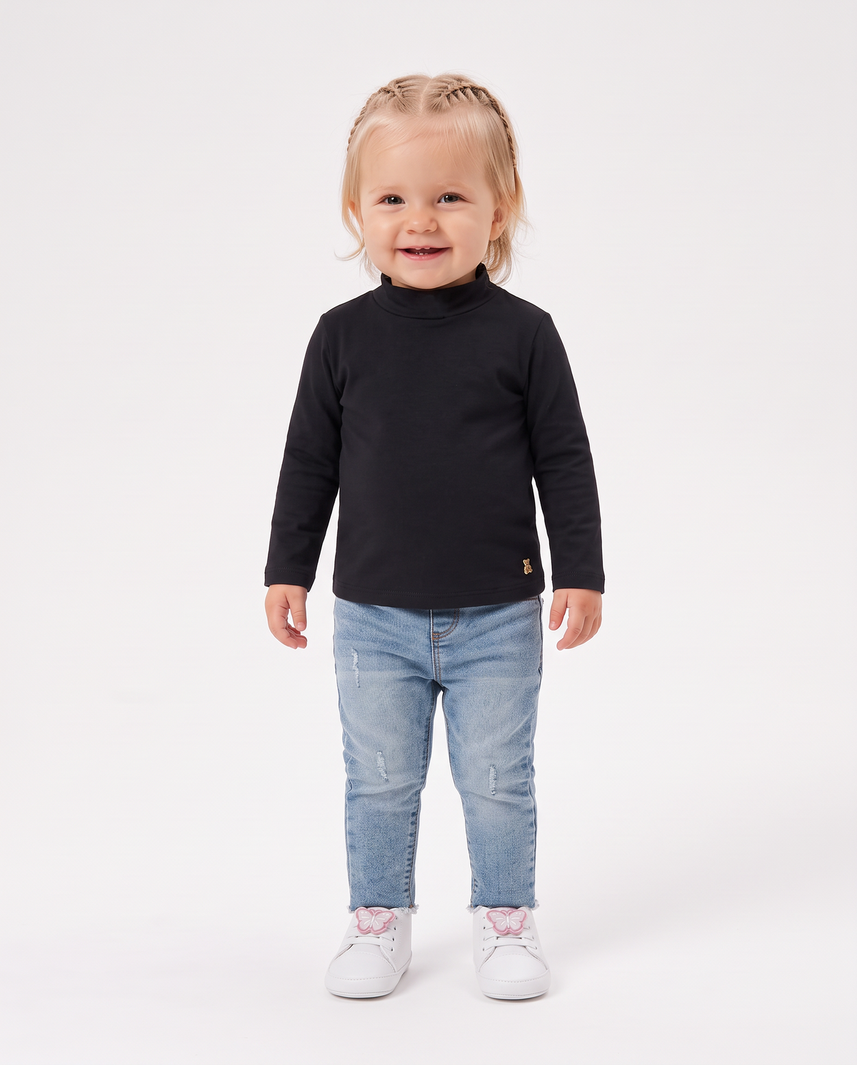 Long sleeve high neck interlock T-shirt - Black