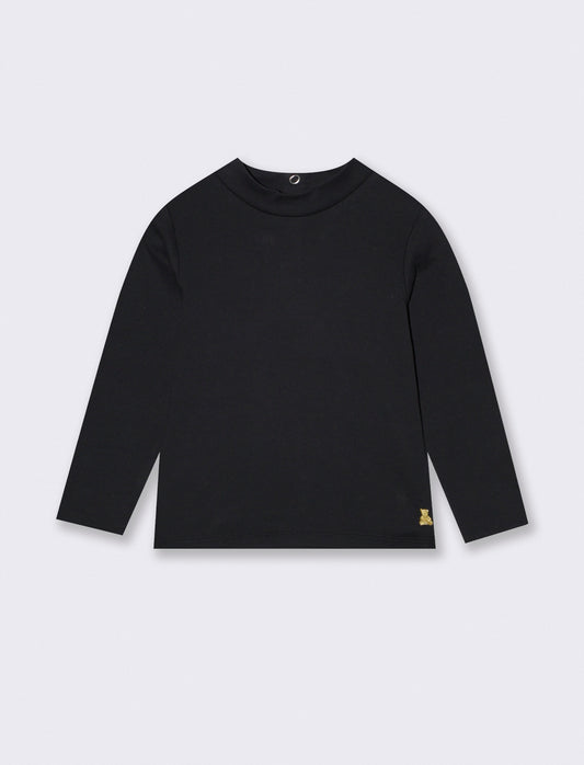 T-shirt collo alto manica lunga interlock - Nero