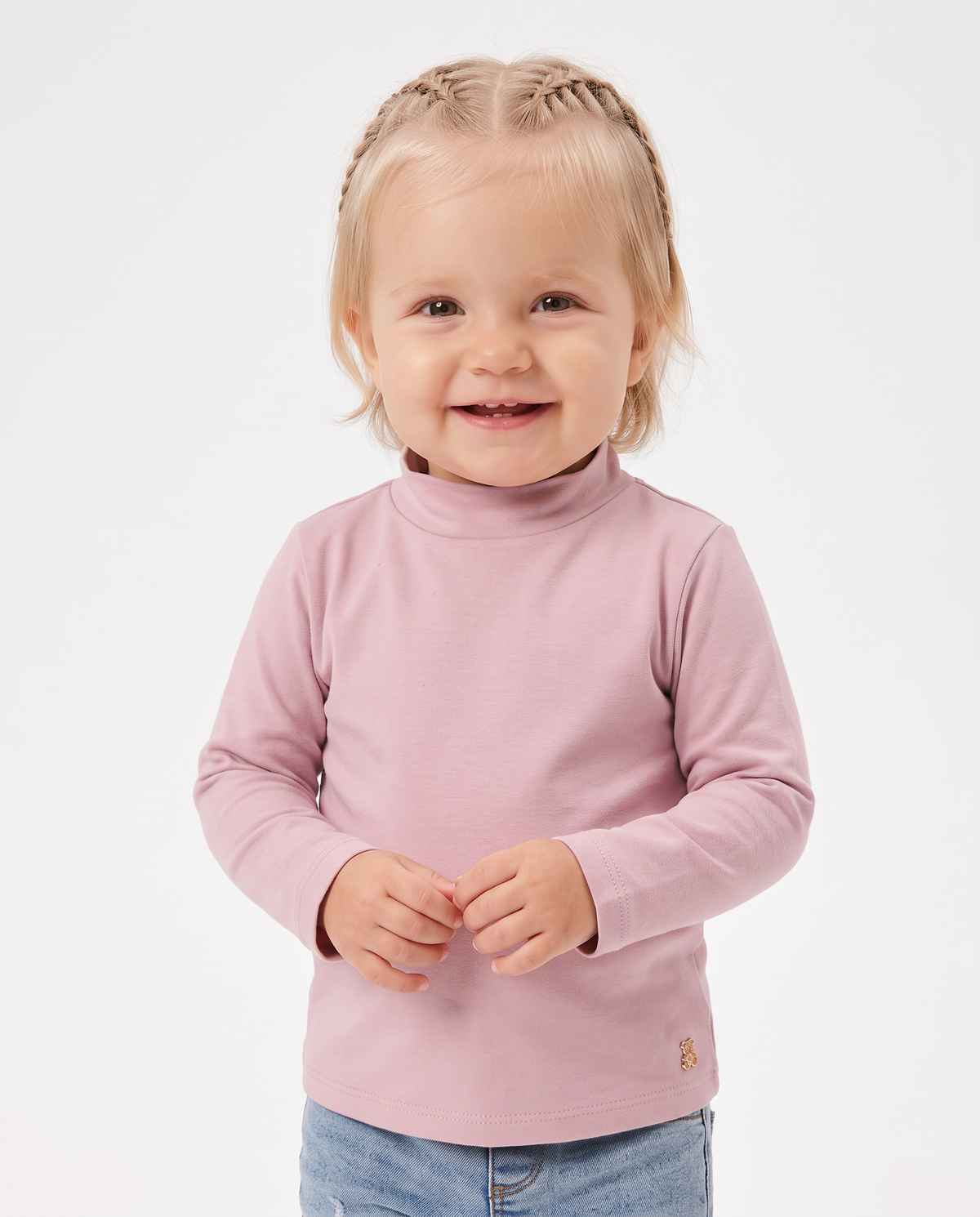 Long sleeve high neck interlock T-shirt - Pink