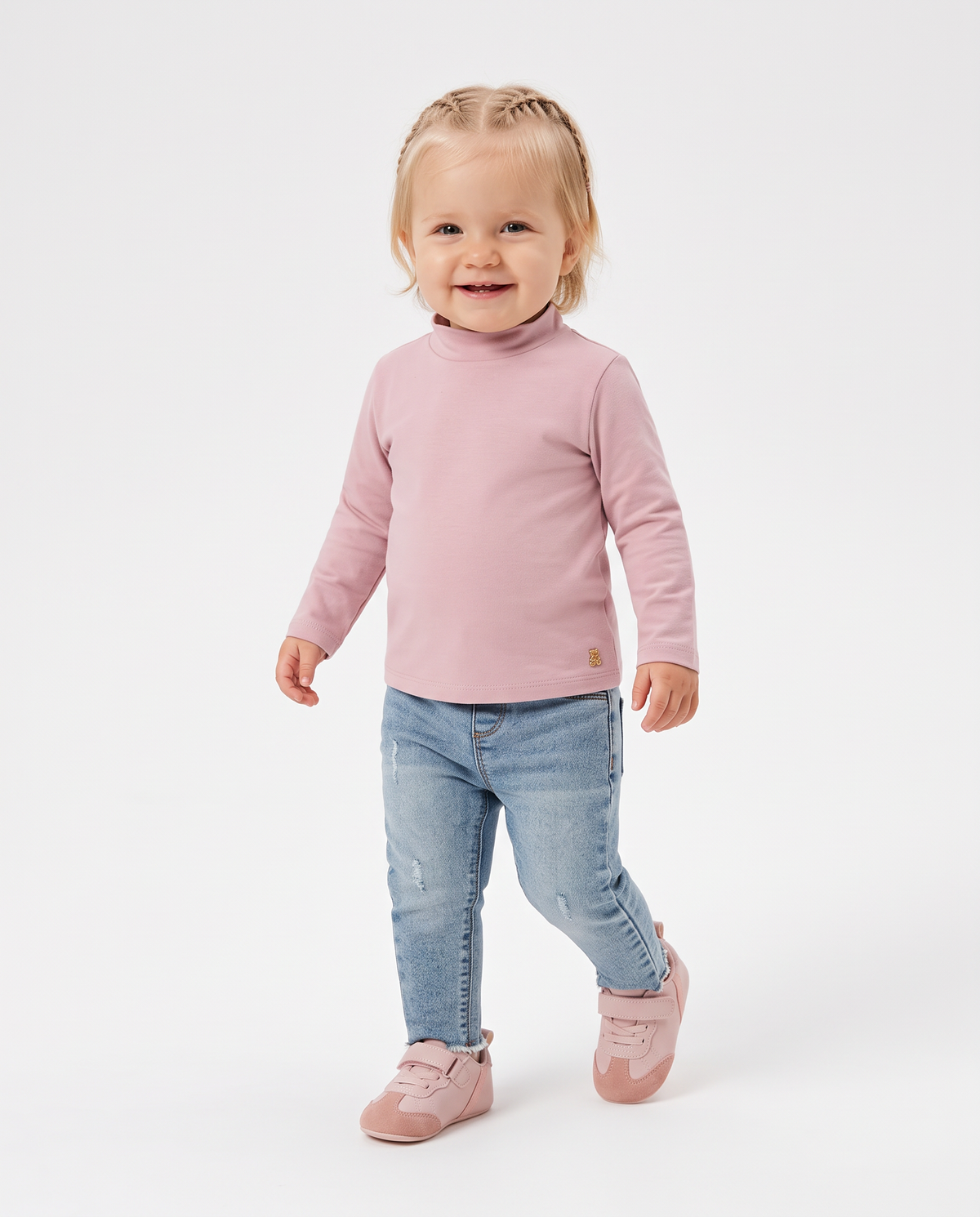 Long sleeve high neck interlock T-shirt - Pink
