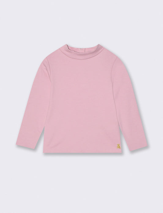 T-shirt collo alto manica lunga interlock - Rosa polvere