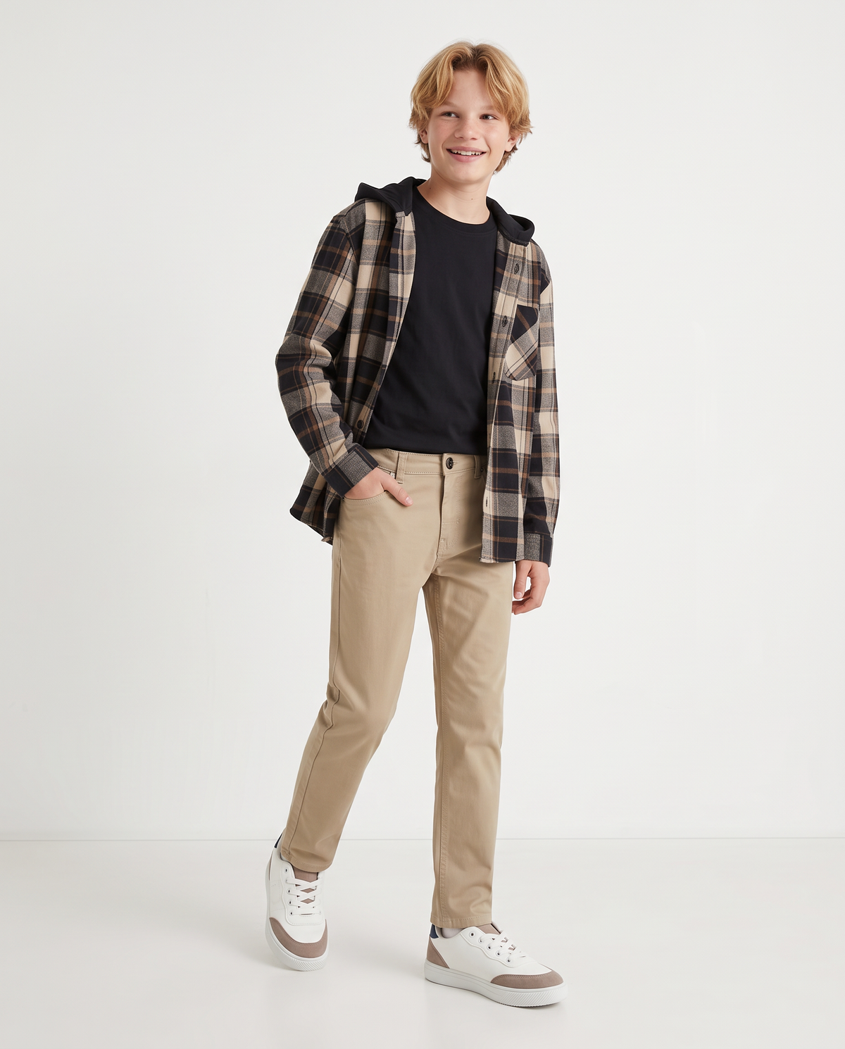 Plaid Flannel Shirt with Hood - Multicolor