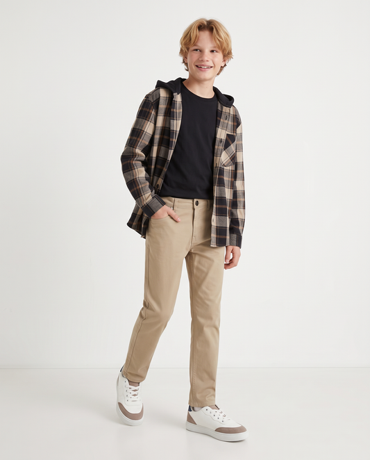 Plaid Flannel Shirt with Hood - Multicolor