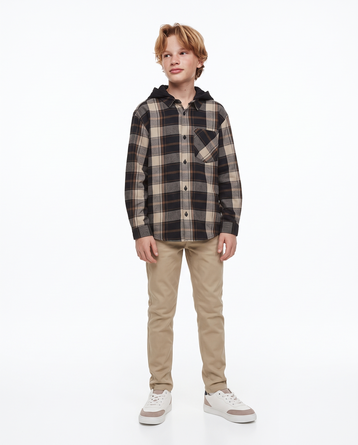 Plaid Flannel Shirt with Hood - Multicolor