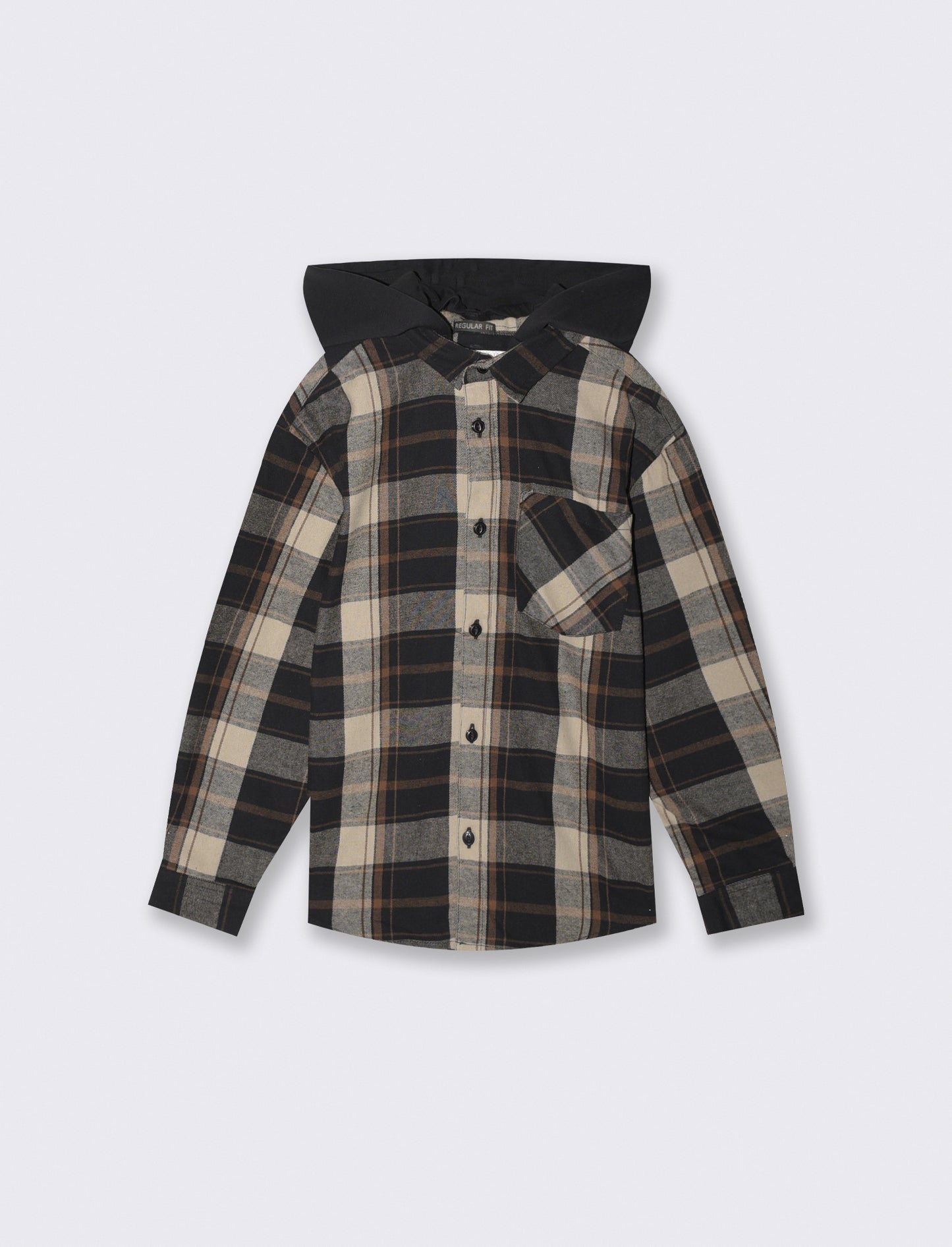 Plaid Flannel Shirt with Hood - Multicolor