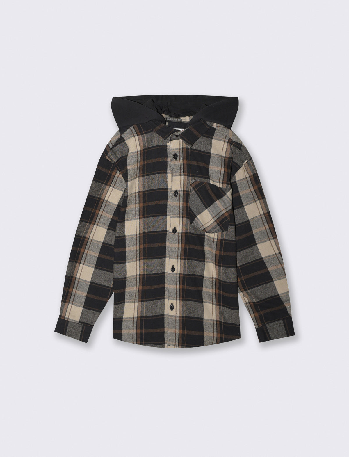 Plaid Flannel Shirt with Hood - Multicolor