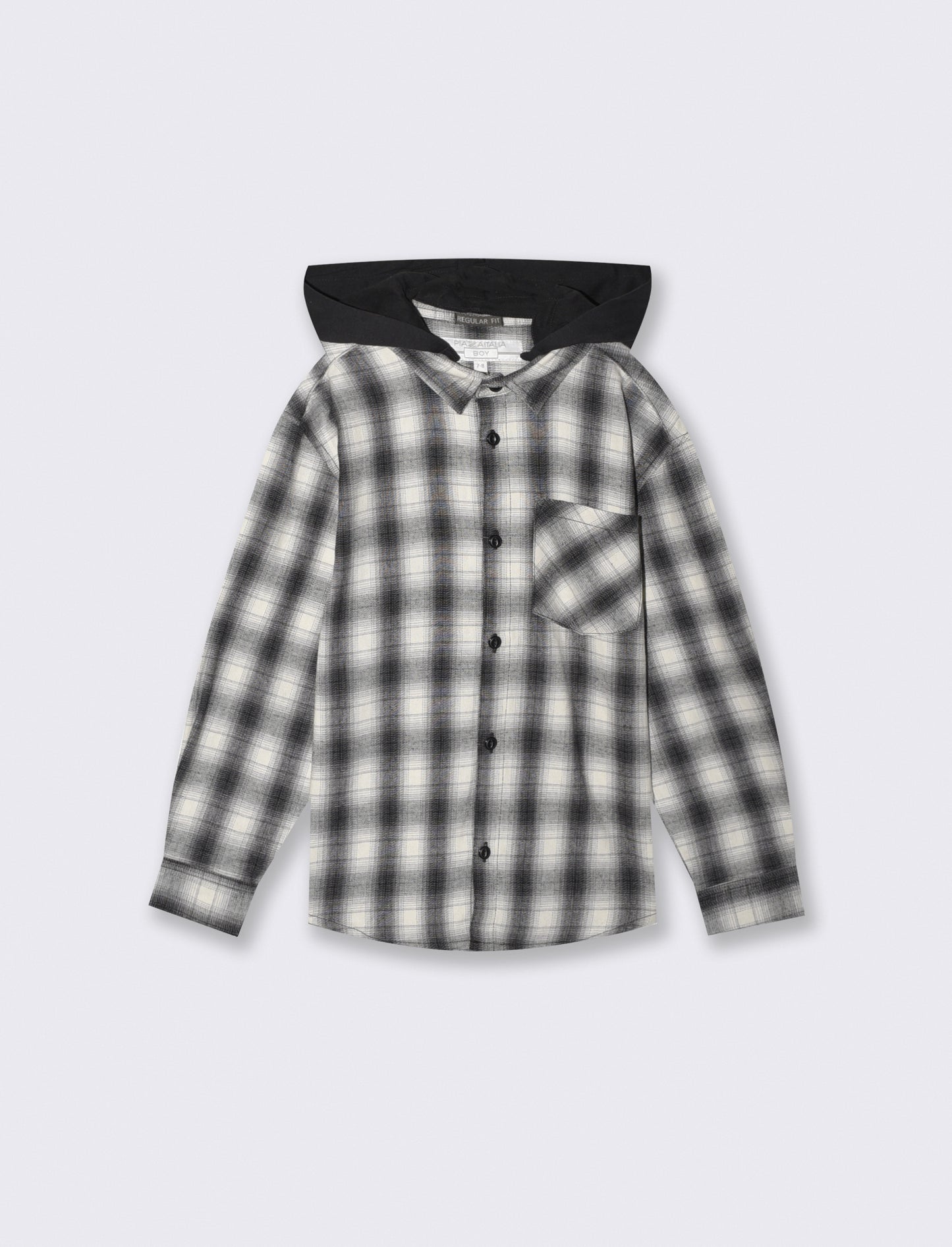 Plaid Flannel Shirt with Hood - White