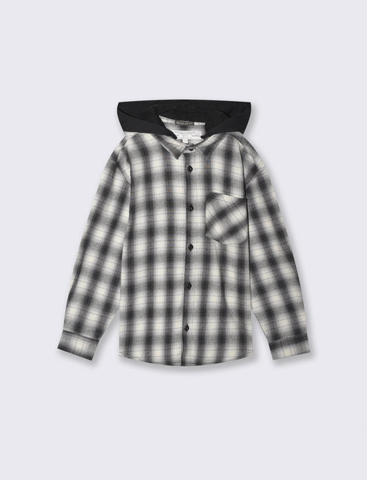 Camicia in flanella a quadri con cappuccio - Bianco