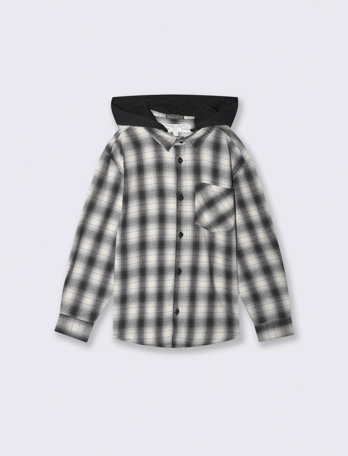 Plaid Flannel Shirt with Hood - White