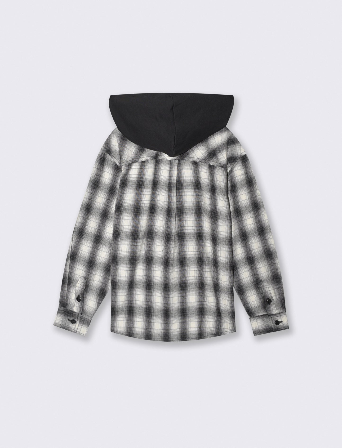 Plaid Flannel Shirt with Hood - White