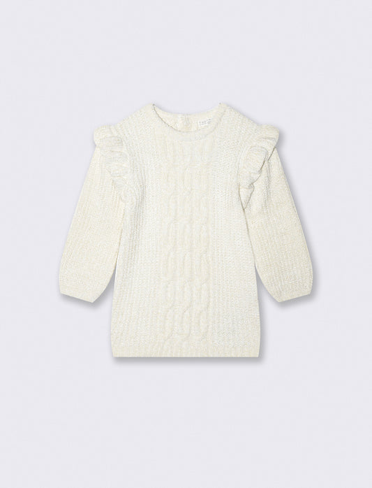 Abito in maglia e ciniglia con trecce - Bianco latte