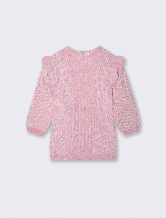 Abito in maglia e ciniglia con trecce - Rosa polvere