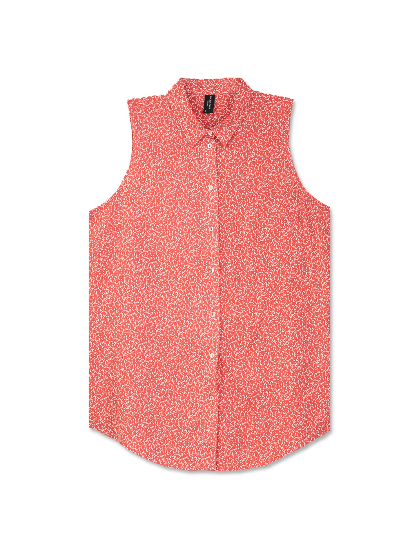 Sleeveless Regular Fit Viscose Printed Shirt with Mother of Pearl Effect Buttons - 