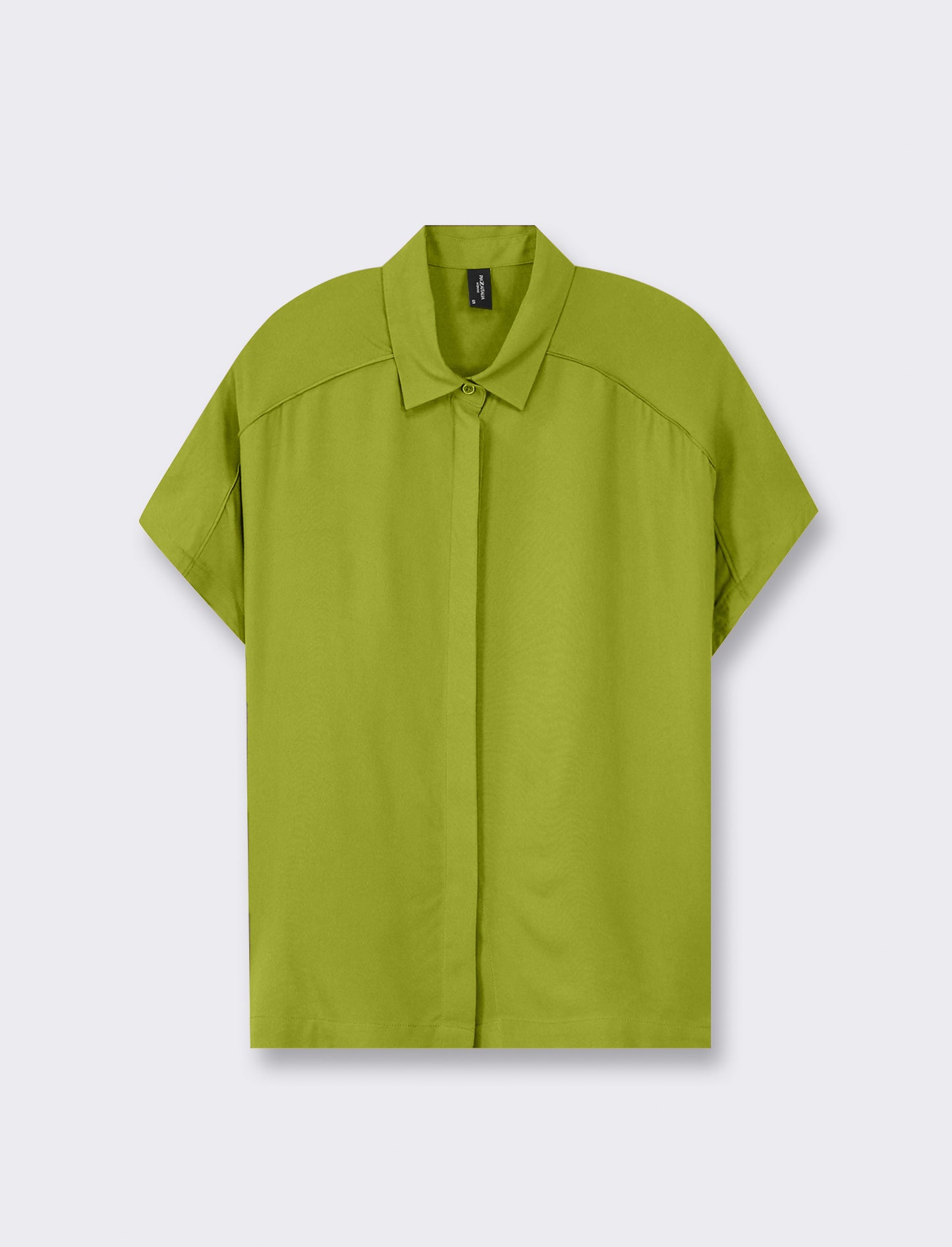 V-neck Viscose Shirt with Front Buttoning and Shoulder Ruching - Green