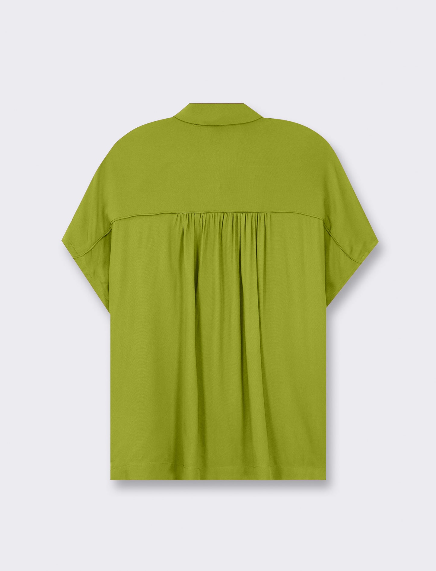 V-neck Viscose Shirt with Front Buttoning and Shoulder Ruching - Green